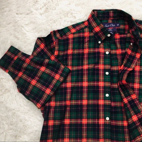 Hunt Club Medium Red Green Blue Twill Plaid Long Sleeve Button Down Shirt - Picture 3 of 6